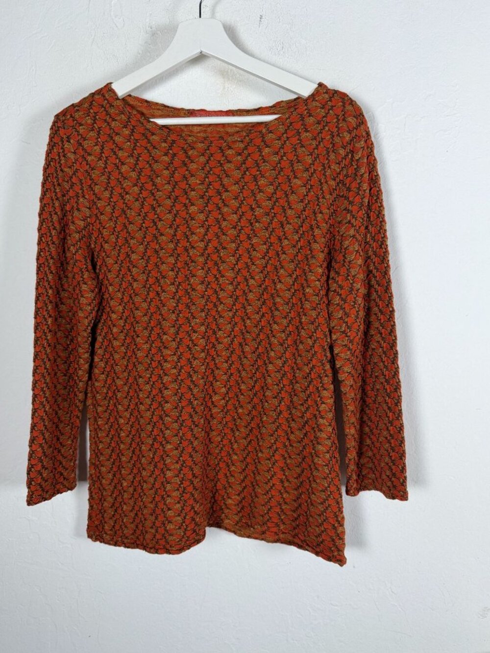 Cut Loose Rust Orange Textured Knit Long Sleeve Top Small Boho Artsy USA Made
